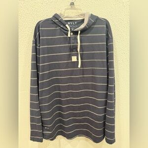 BYLT Drop Cut Hooded Henley
Mens 2XL Lux Long Sleeve Hoodie
 Striped